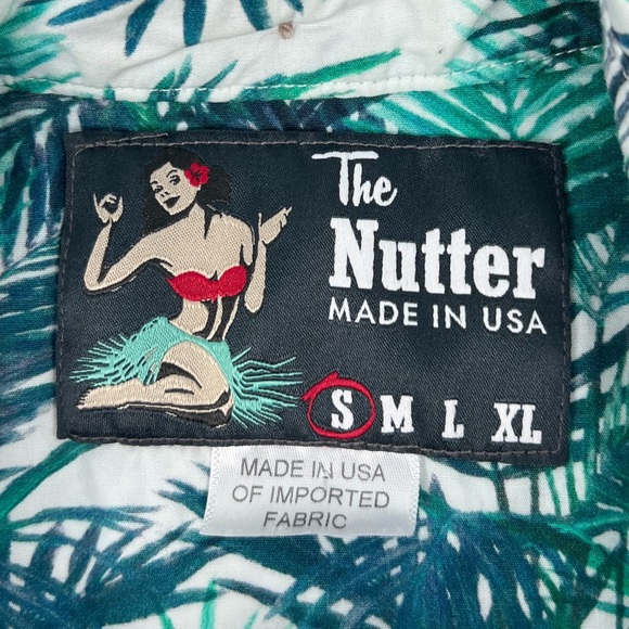 CHUBBIES The Nutter Mens Small Button Up Hawaiian Shirt Green Leaves Printed USA - Picture 9 of 11